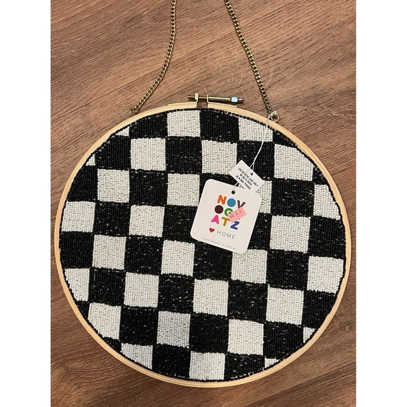 Novogratz Black/White Check Beaded Courtly
Woven Hanging Wall Decor 12.5" NWT - Picture 3 of 4